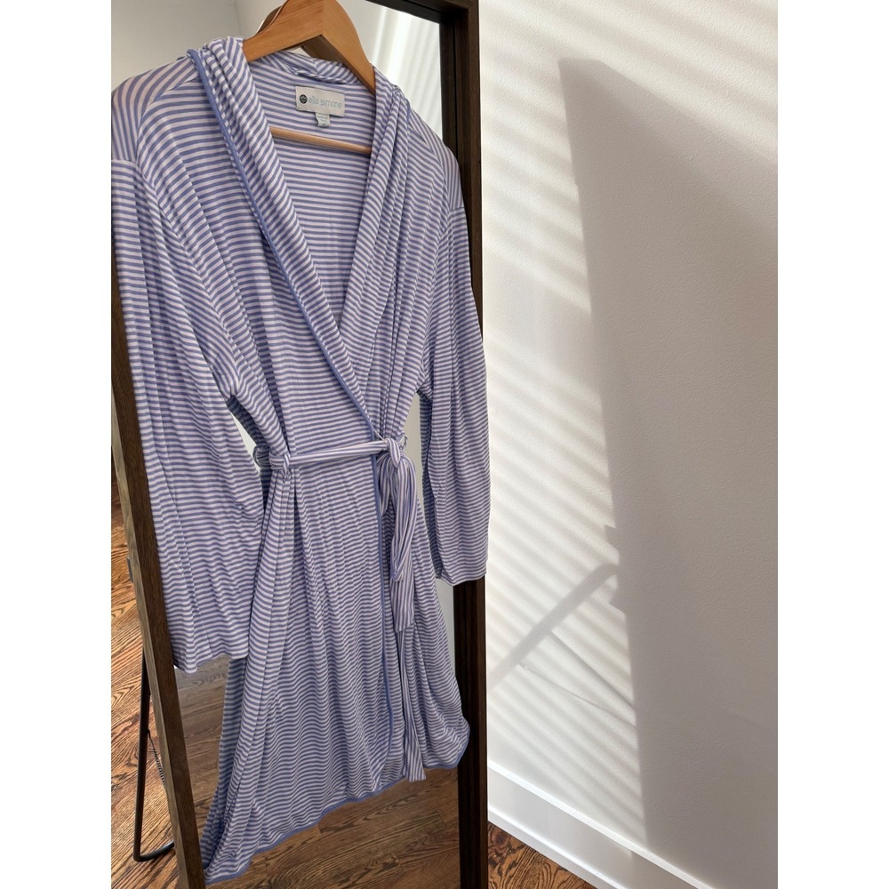 Ella Simone Blue White Striped Jersey Knit Belted Robe Loungewear Womens Medium